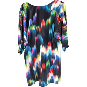 Trina Turk Black Multicolor Aurora Print Dolman Sleeve Silk Dress Size Small